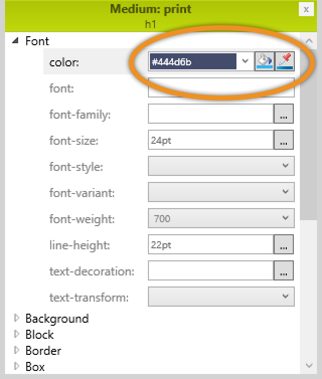 Stylesheet Editor's Print Medium settings