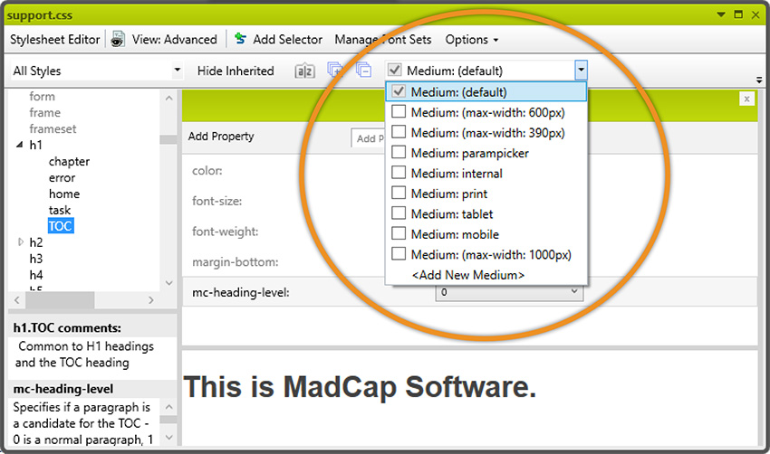 Medium select box in the Stylesheet Editor
