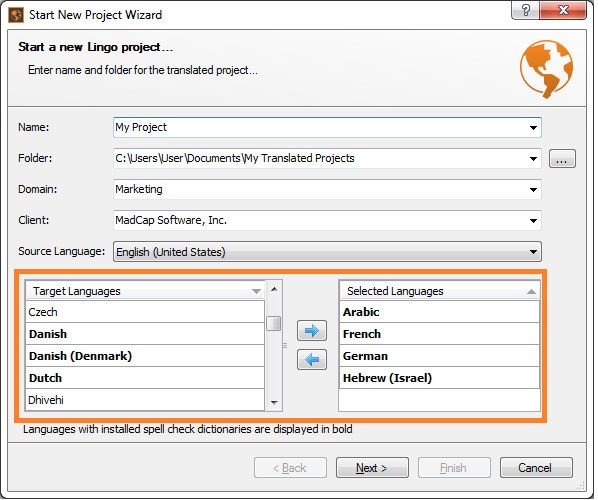 screenshot of MadCap Lingo 9 New Project Wizard