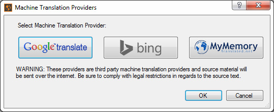 screenshot of MadCap Lingo 9 Machine Translation Providers selection window