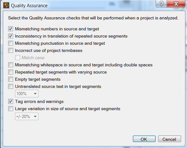screenshot of the MadCap MadCap Lingo 9 Quality Assurance screen