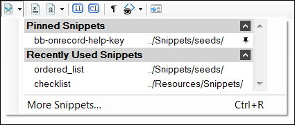 Pinned Snippets panel in MadCap Flare
