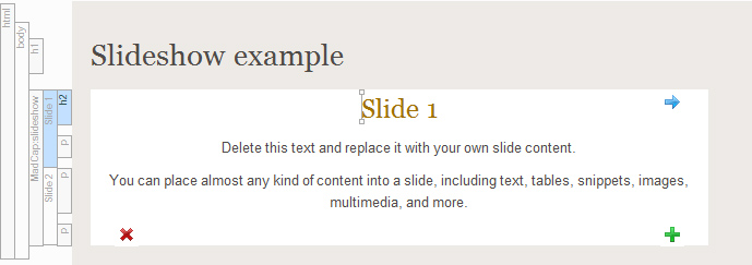 A placeholder slide in a slideshow, in the XML Editor