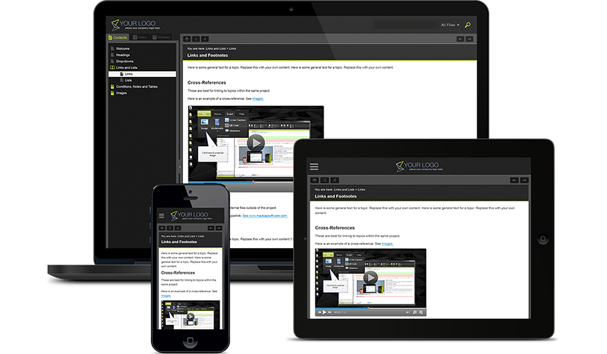 Screenshots of responsive output from MadCap Flare 10