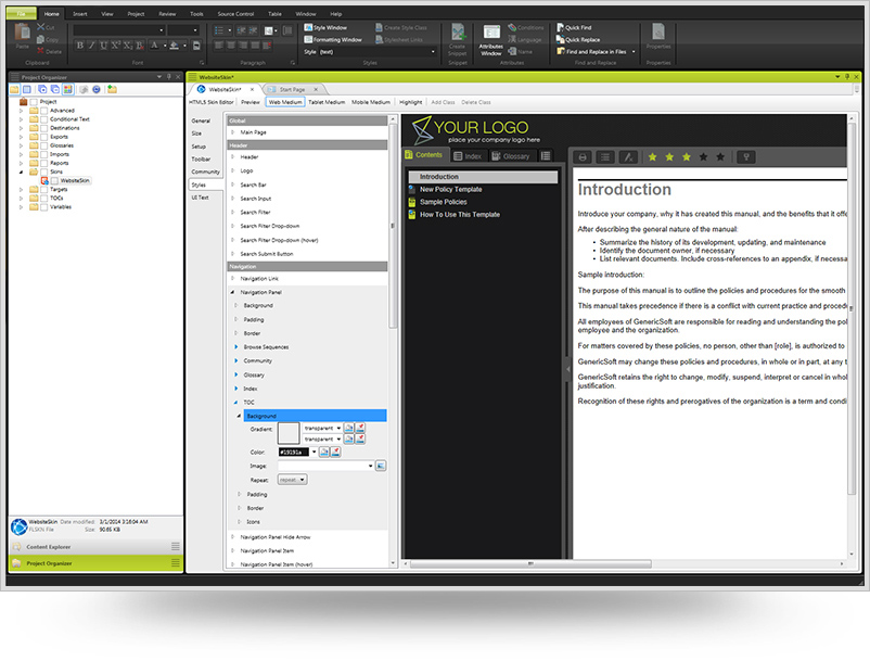 Screenshot of the MadCap Flare 10 Skin Editor