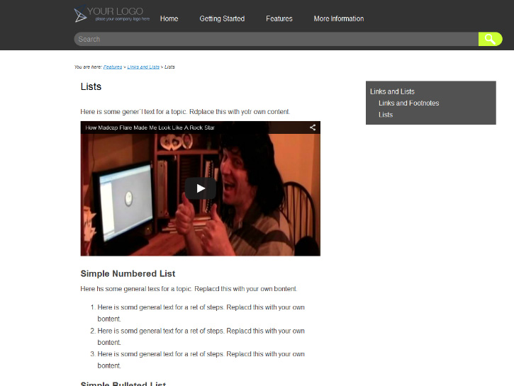 Screenshot of a YouTube<sup>®</sup> video embedded in a Flare topic
