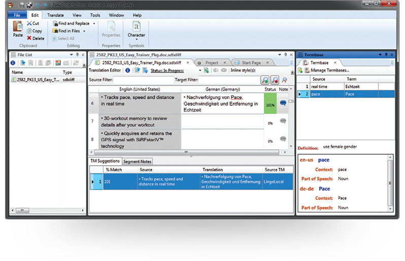 MadCap Lingo UI Screenshot