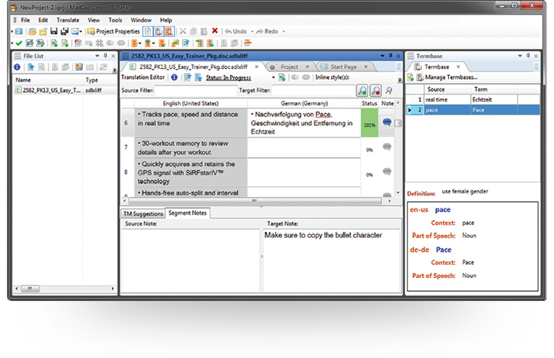 Translation interface menu bar screenshot