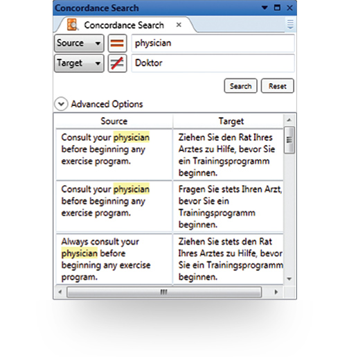 Concordance search screenshot