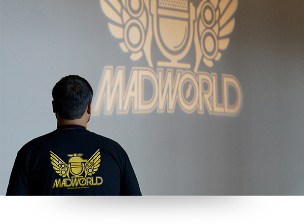 Madworld logo in hotel lobby