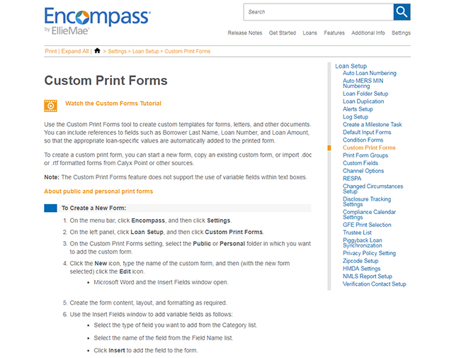 Encompass Custom Print Forms topic