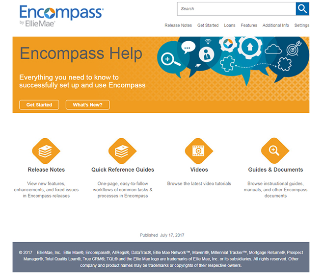 Encompass welcome page