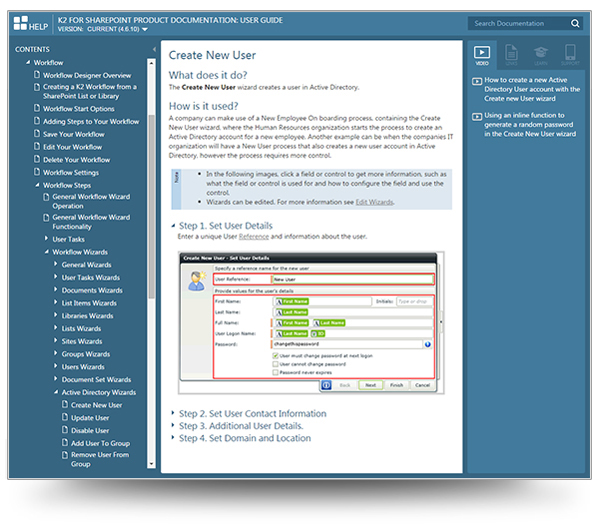 Screenshot of K2 for Sharepoint Help
