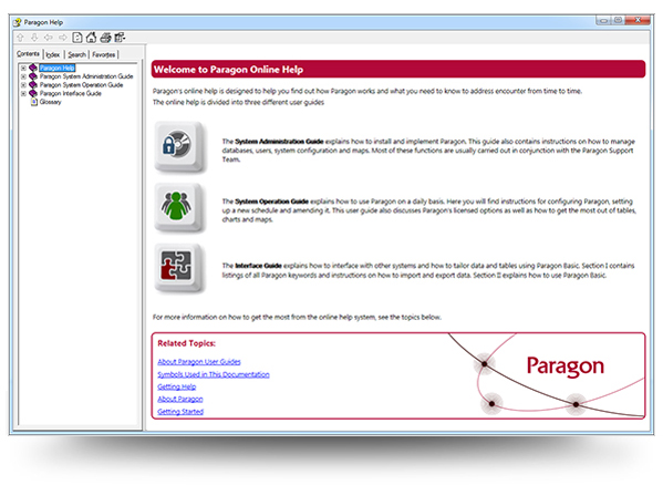 Screenshot of Paragon's Online Help Start Screen
