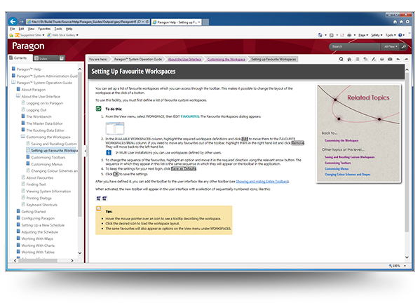 Screenshot of Paragon Favourite Workspaces Topic