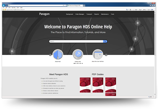 Screenshot of Paragon Help using MadCap Flare's Top Nav Output