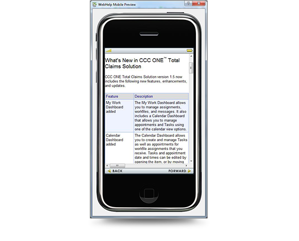 CCC Mobile Help Screenshot