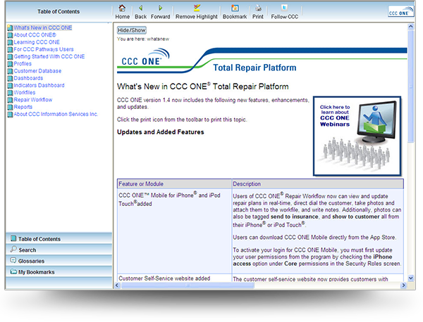CCC WebHelp Screenshot
