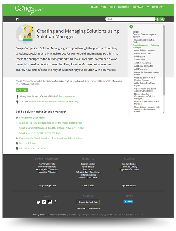 Screenshot of Conga's Solution Manager topic