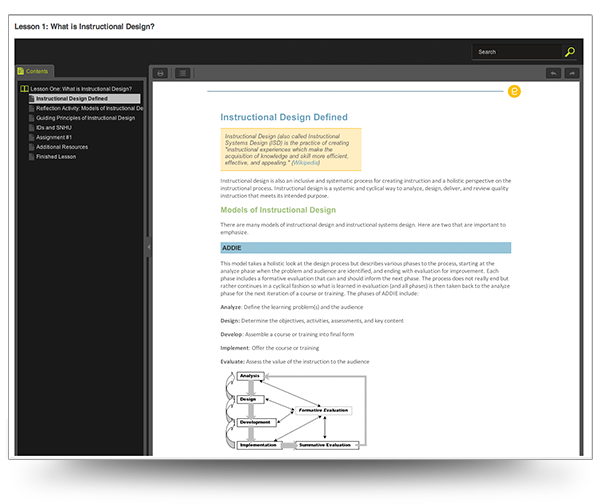 Screenshot of eLearning Documentation about Instructional Design