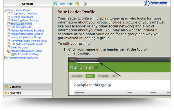 Screenshot of Fellowship Technologies Group Leader Page