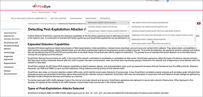 Screenshot of FireEye's HTML5-based Documentation
