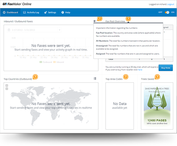 Contextual Help Menu in GFI FaxMaker™ Online
