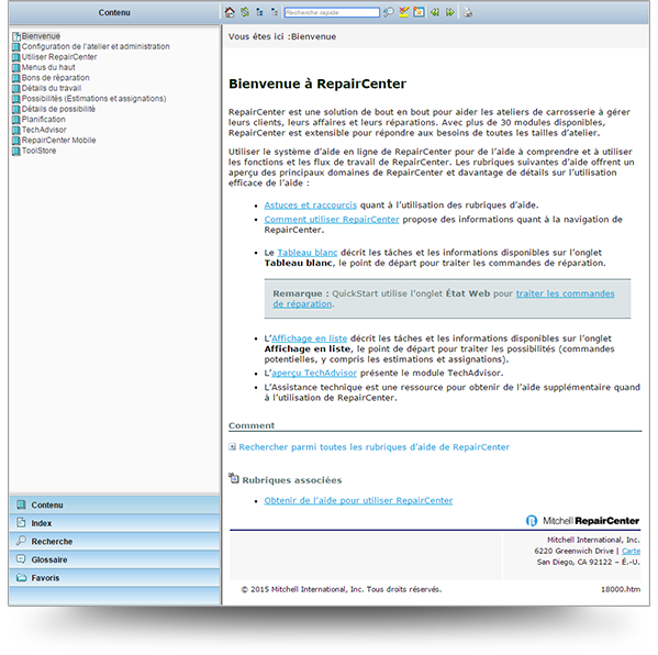 Screenshot of Mitchell help topic translated into French
