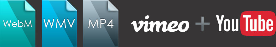 icons representing .wmv, .mpv, Vimeo and YouTube