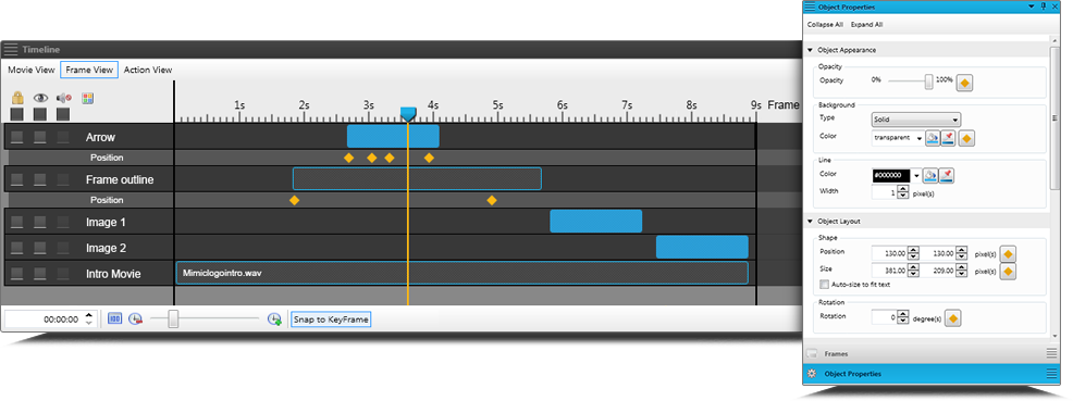 Screenshot of MadCap Mimic's Timeline Window